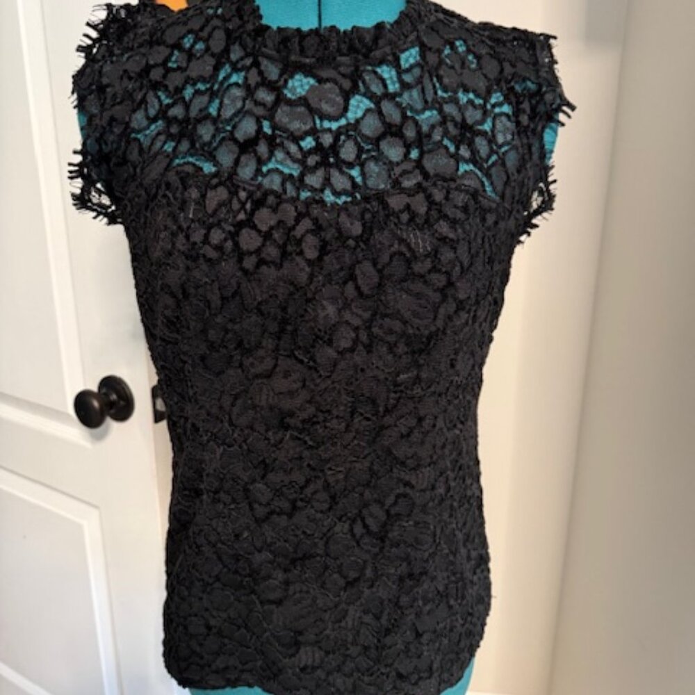 WHBM Black Lace Short Sleeve Top - Sz 4